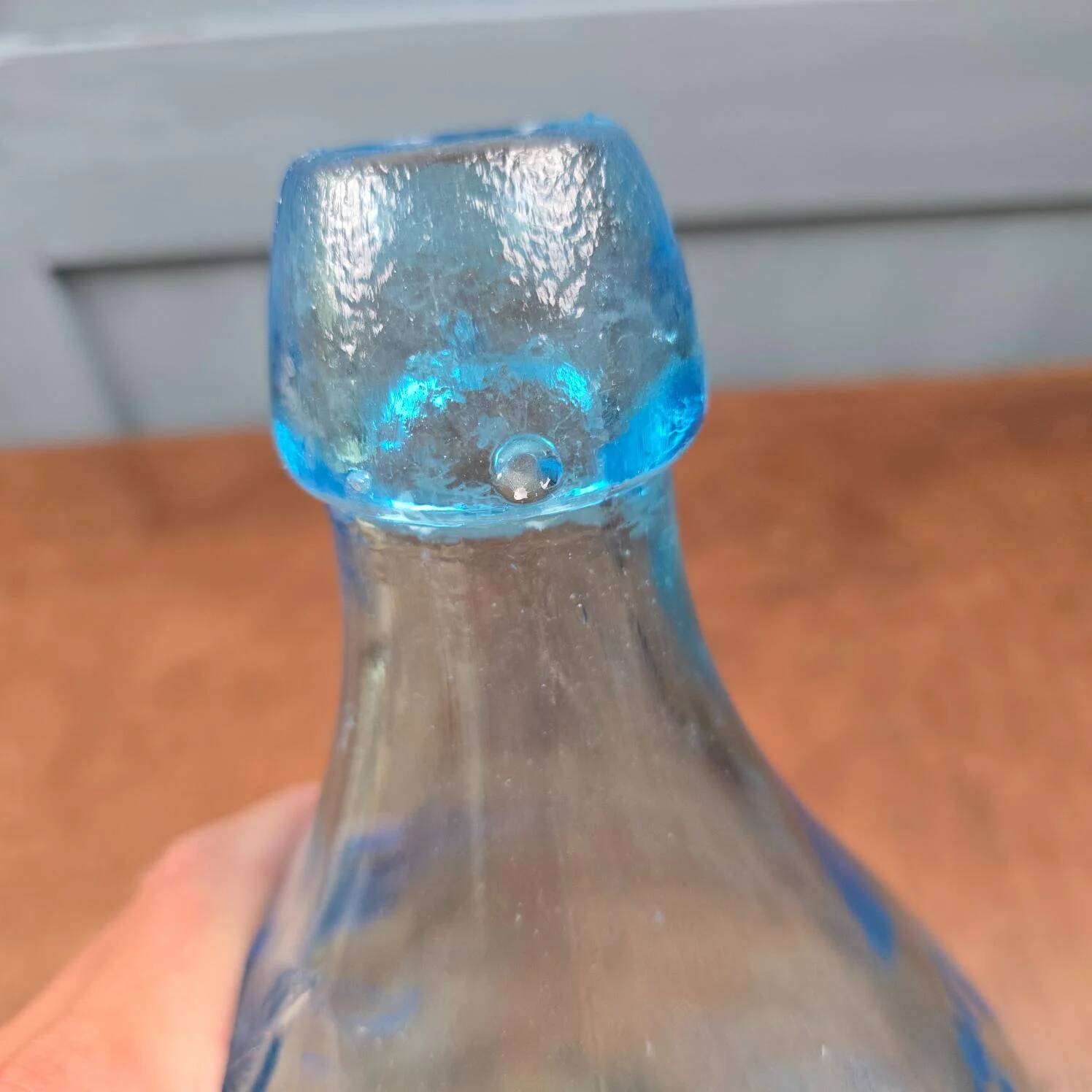 Vintage Italian aqua blue carafe "Fruit Juice", relief glass Casadis Milano