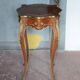 Wooden bedside table with marquetry and bronze, side table with curved legs