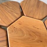 Flower coffee table set with elm tripod stools