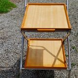Vintage rolling serving table from the 1950s in chrome metal and wood