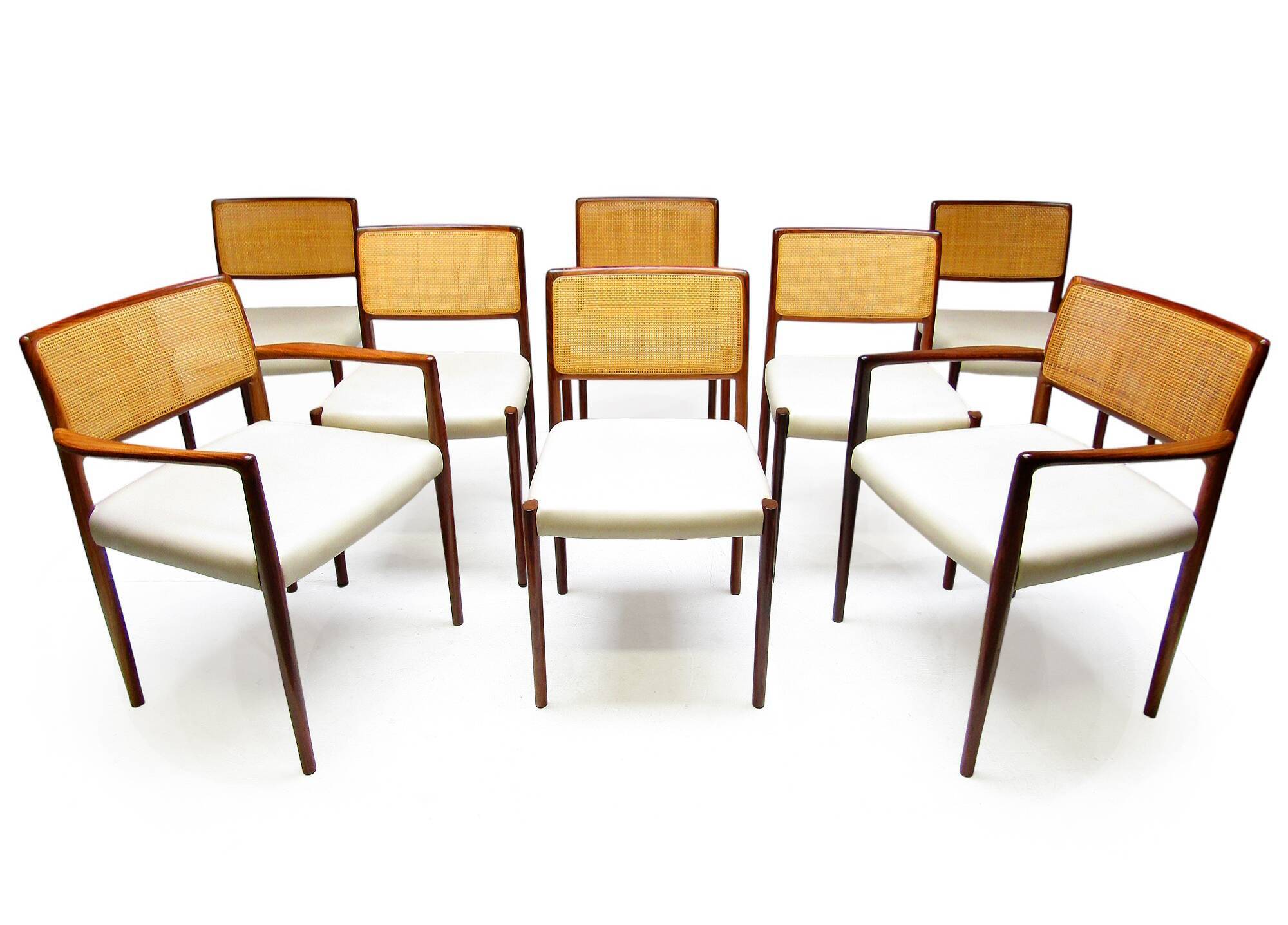 Set of 8 Danish Dining Chairs in Rosewood & Rattan attr. Niels Moller