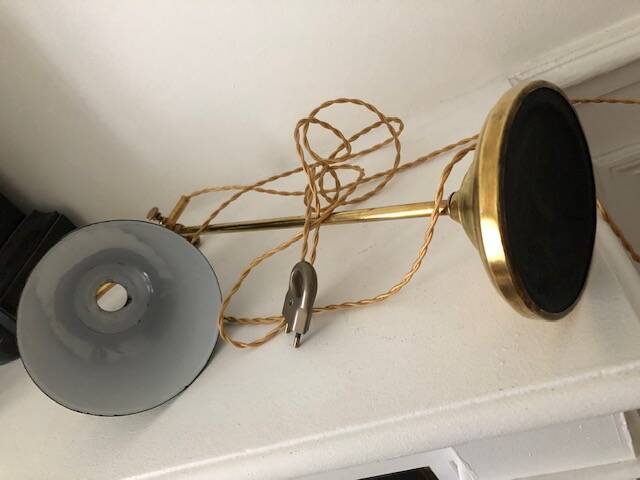 Old desk lamp, brass workshop