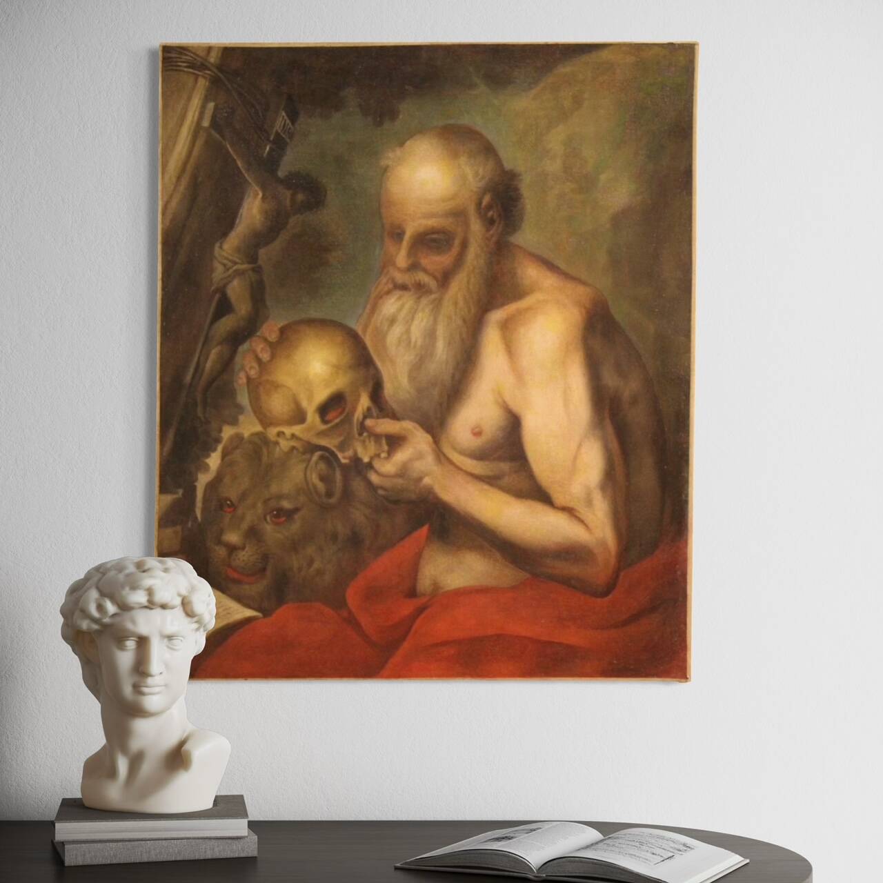 Antique religious painting from the 17th century, Saint Jerome