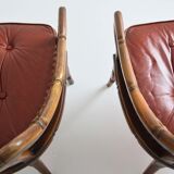 Pair of armchairs in walnut and antique cane, 19th century