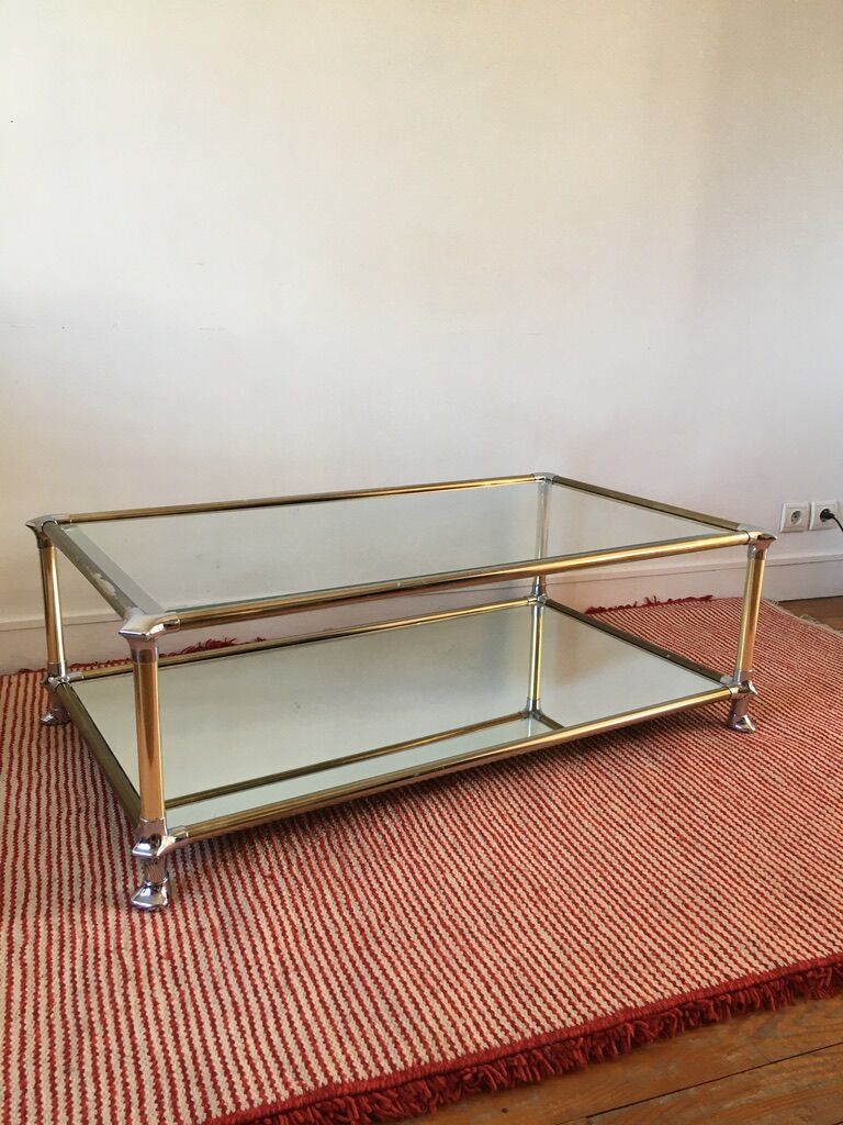 Table basse verre et miroir années 70/80