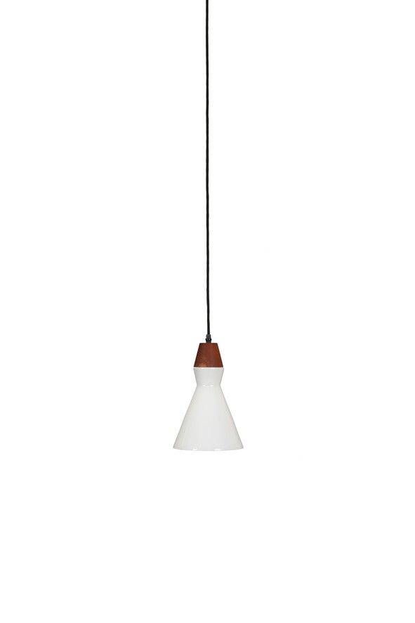 Teak / opaline glass pendant lamp / mid-century Danish modern design / 1960s