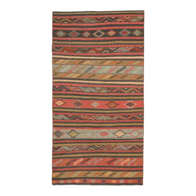 1970s Vintage Turkish Hand-Knotted Wool Cotton Red Runner Rug 117x227