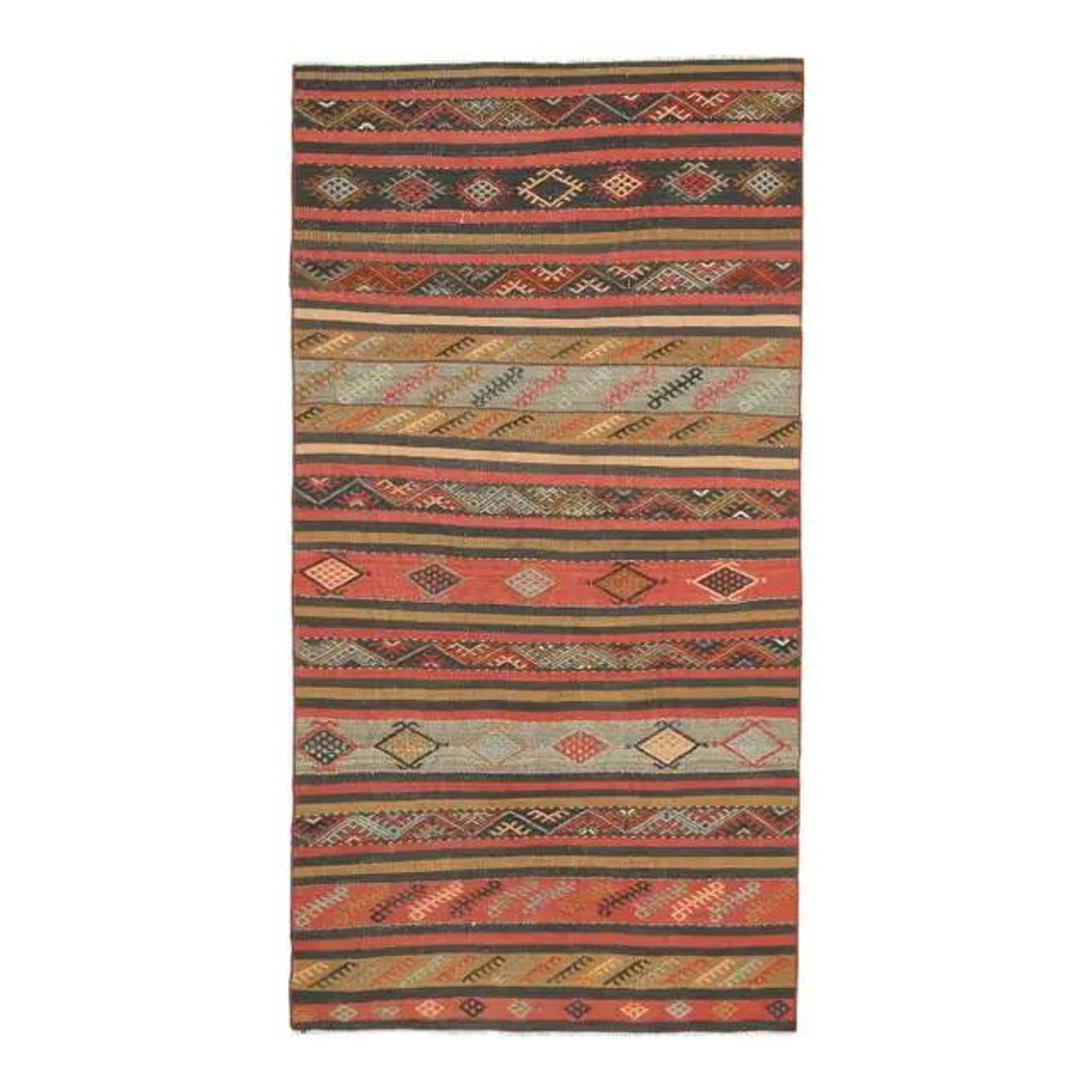 1970s Vintage Turkish Hand-Knotted Wool Cotton Red Runner Rug 117x227