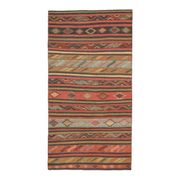 1970s Vintage Turkish Hand-Knotted Wool Cotton Red Runner Rug 117x227