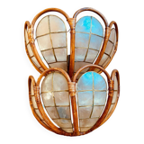 Pair of mother-of-pearl rattan wall lights
