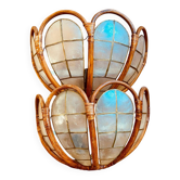 Pair of mother-of-pearl rattan wall lights