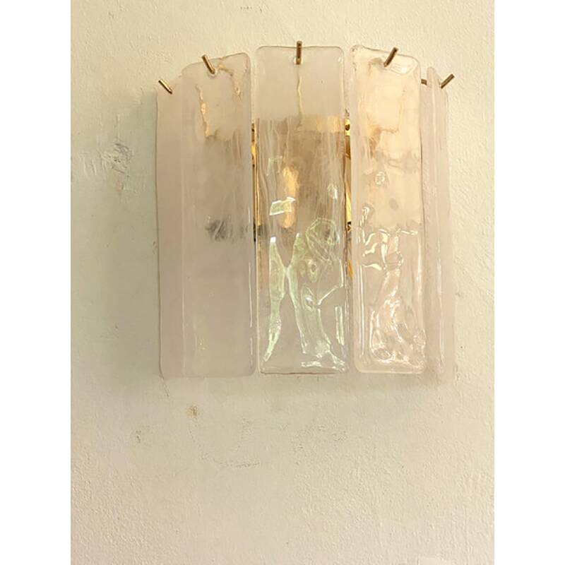 Set of Two Venied-White Alabastro Strips “Listelli” Murano Glass Gold 24k Wall Sconce by SimoEng