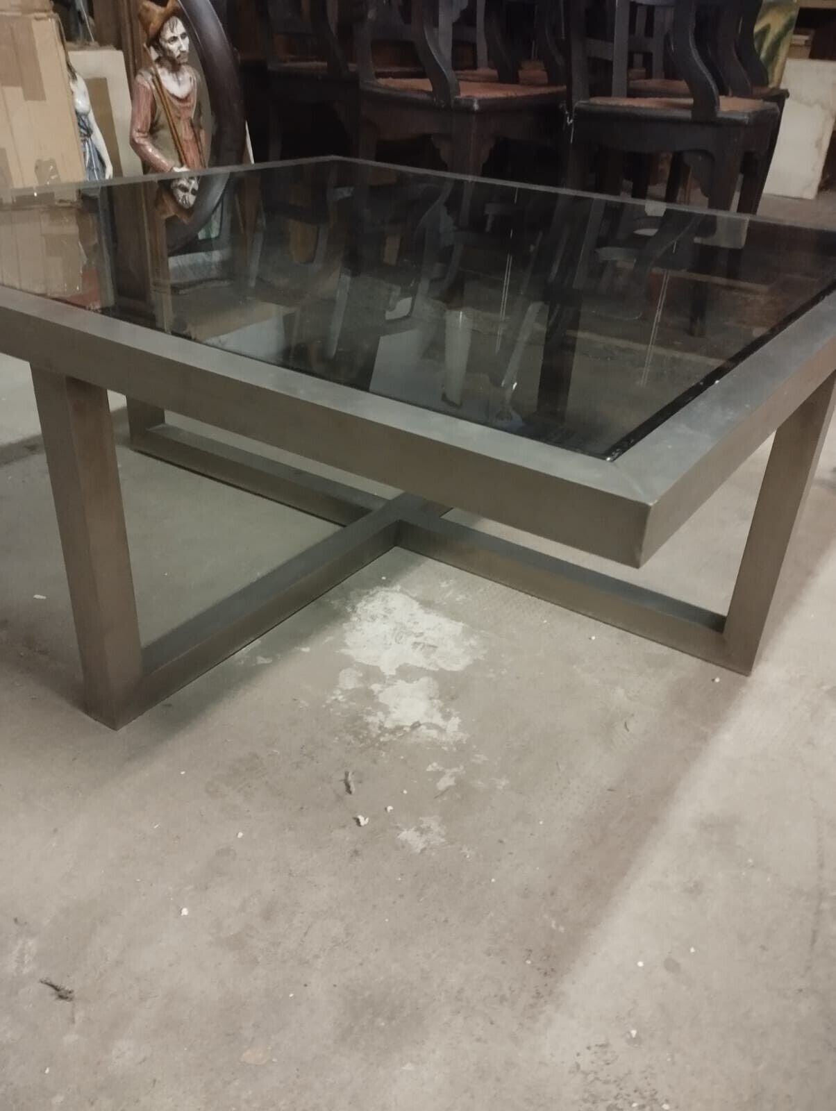 Table in satin aluminum and black glass, 70s design