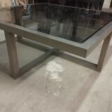 Table in satin aluminum and black glass, 70s design