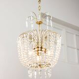 Vintage Italian Crystal and Gilt Metal Chandelier, 1980s