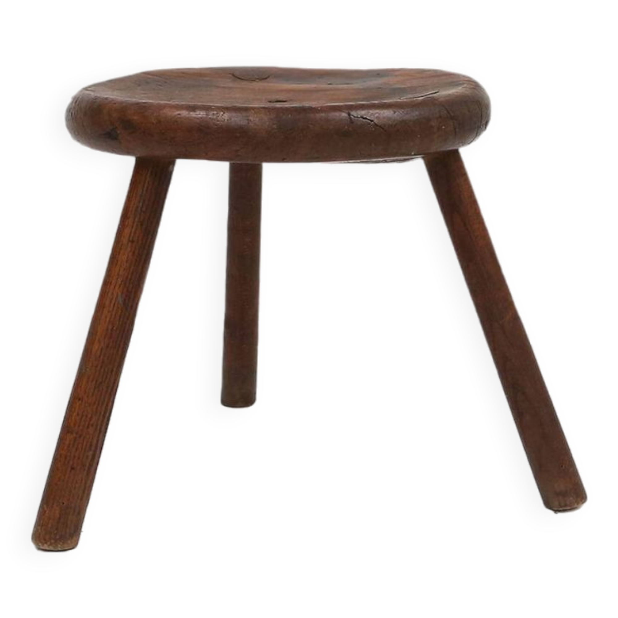 Hand-carved solid wood tripod stool with beautiful patina, France ca. 1900