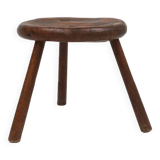 Hand-carved solid wood tripod stool with beautiful patina, France ca. 1900