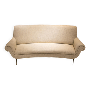 Gigi Radice Mid-Century Modern Ivory Chenille Cotton Curved Italian Sofa