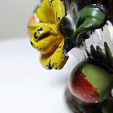 Vintage Italian silver-plated porcelain bowl with cut-out design of fruits and flowers.