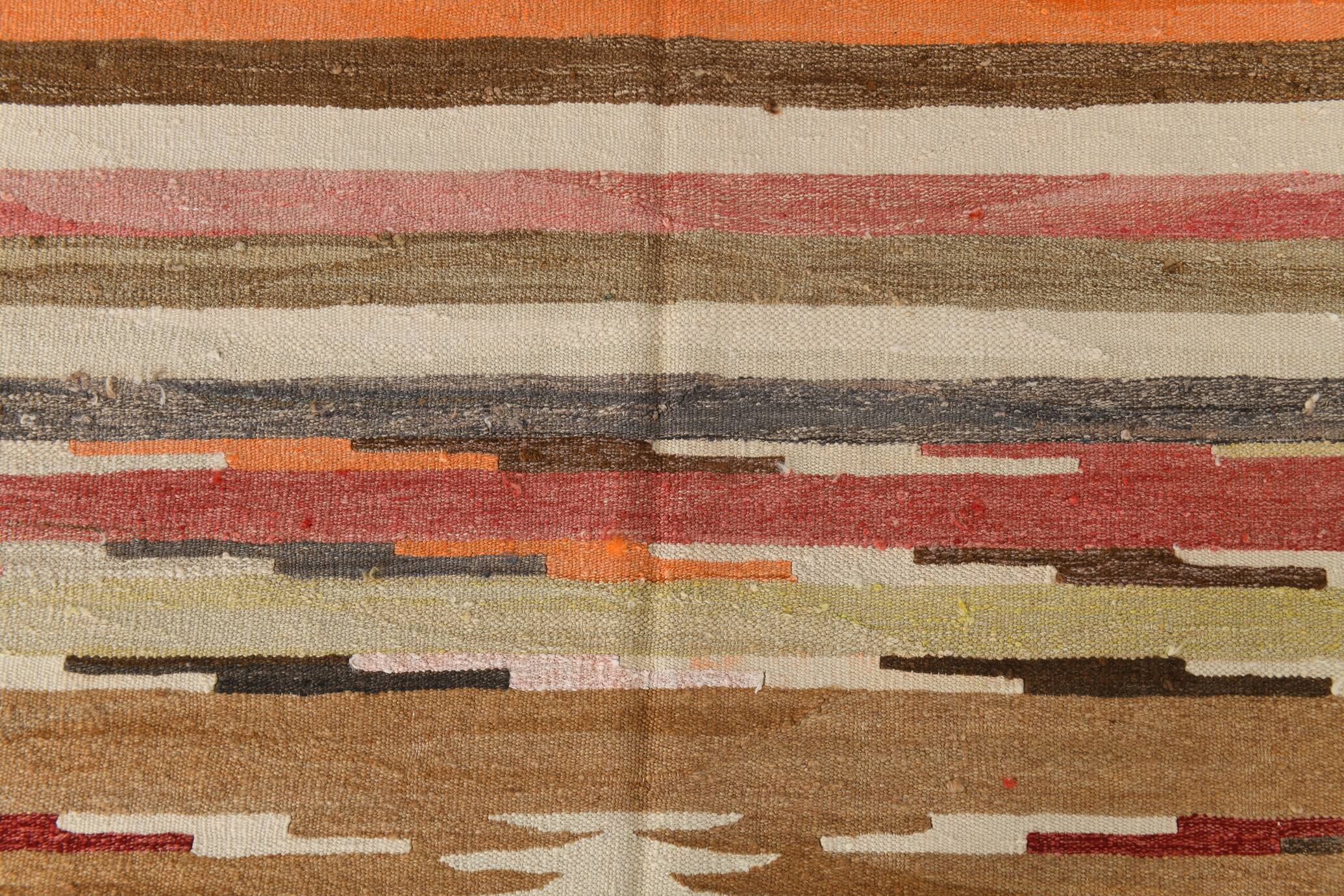 Grand Kilim Vintage Géometrique, Tons Terre & Rouge, Fait Main, 293x386 Cm