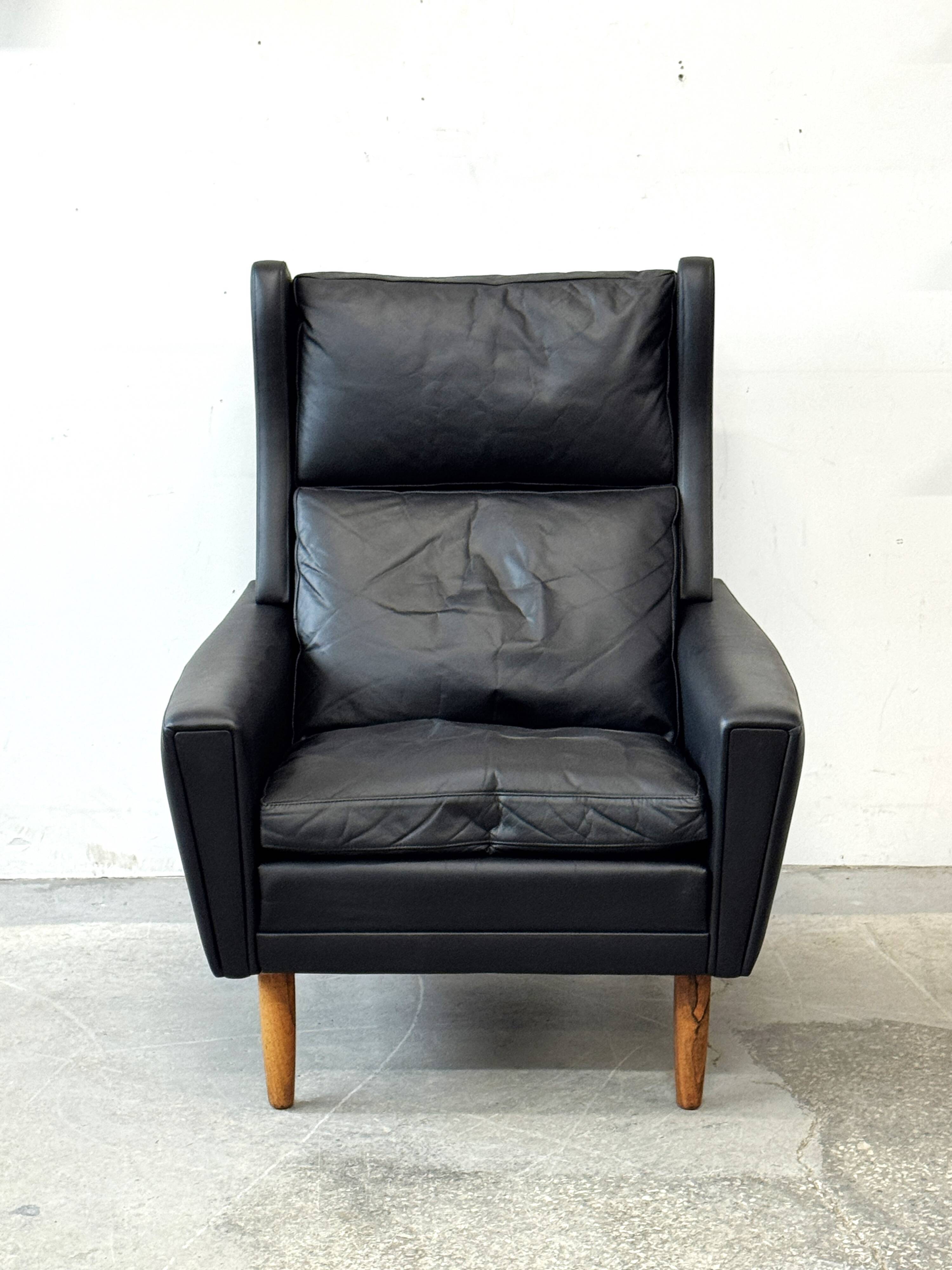 Leather Wingback Chair, Denmark 1970s, Vintage, Mid-C Modern