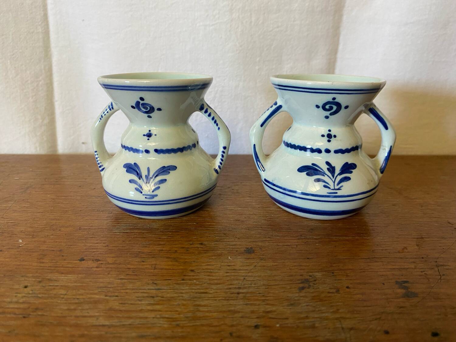 Pair of Antique DELFT White Porcelain Vases with Blue Decor Vintage