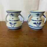 Pair of Antique DELFT White Porcelain Vases with Blue Decor Vintage
