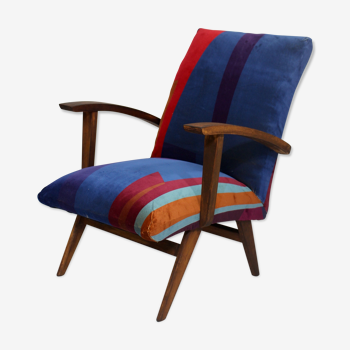 Fauteuil scandinave années 50 / 60 tissu velours impression géométrique Éditeur Lelievre