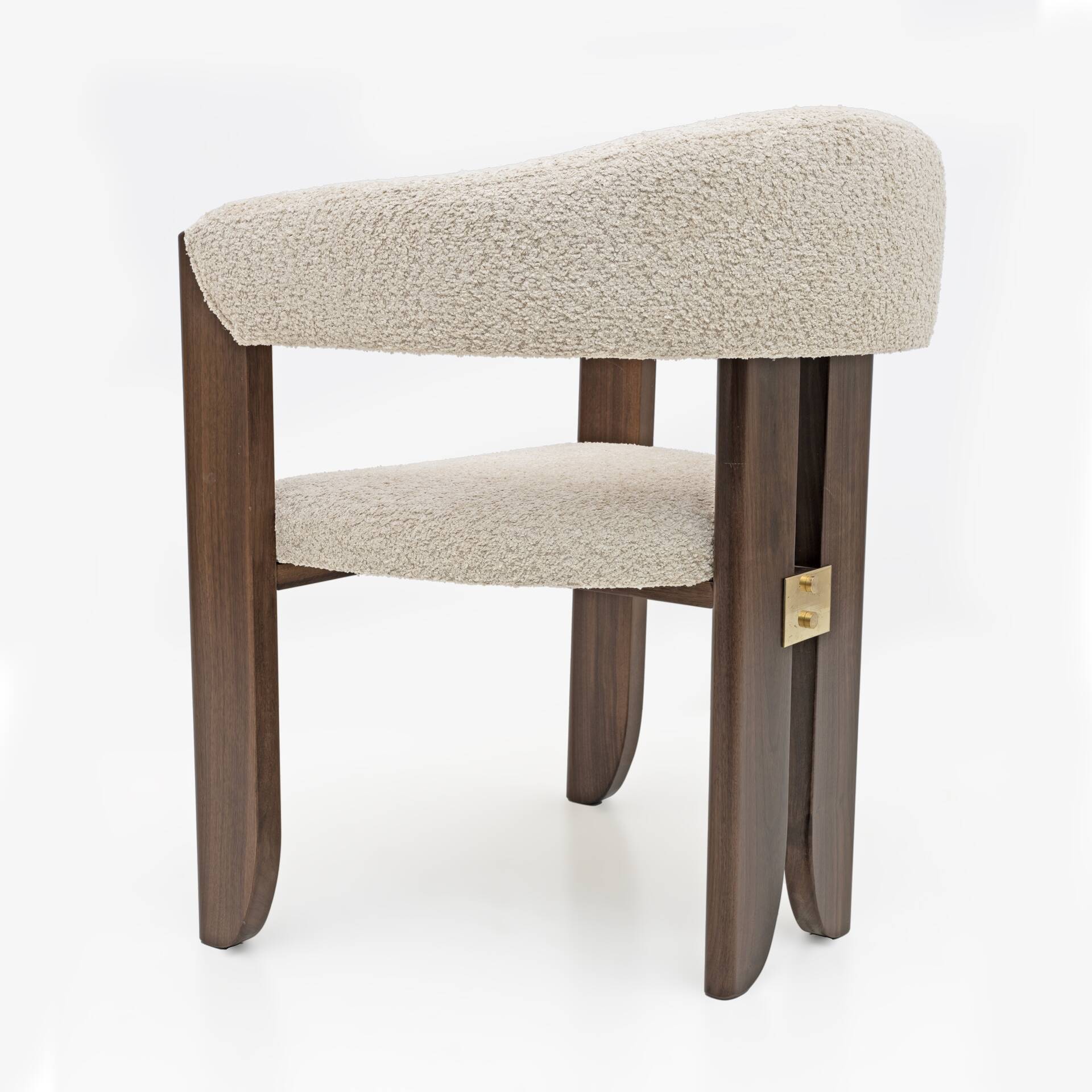 Eight Mid-century Modern Italian Bouclè and Walnut Dining Chairs, 1970s