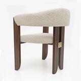 Eight Mid-century Modern Italian Bouclè and Walnut Dining Chairs, 1970s