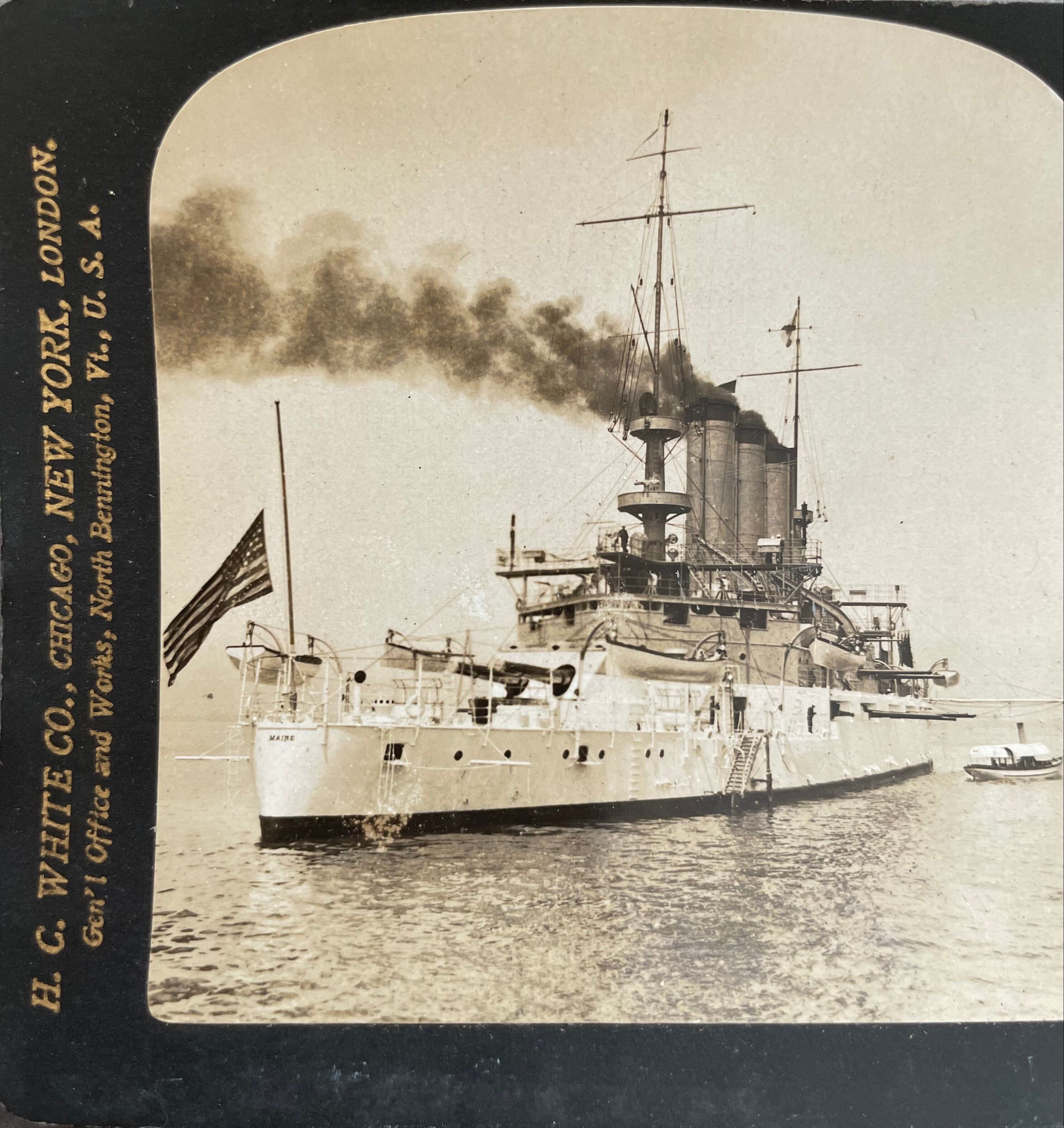 Old photograph stereo, stereograph, luxury albumine 1903 U.S. Navy battleship