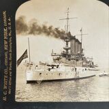 Old photograph stereo, stereograph, luxury albumine 1903 U.S. Navy battleship
