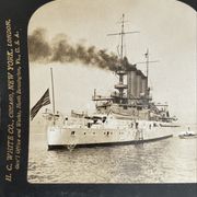 Old photograph stereo, stereograph, luxury albumine 1903 U.S. Navy battleship