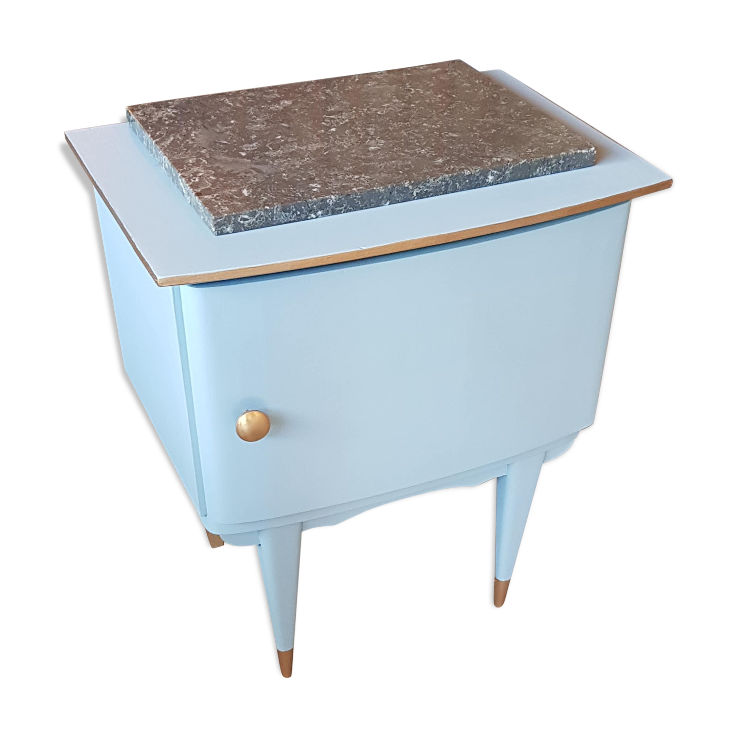 Chevet vintage bleu glacier et or