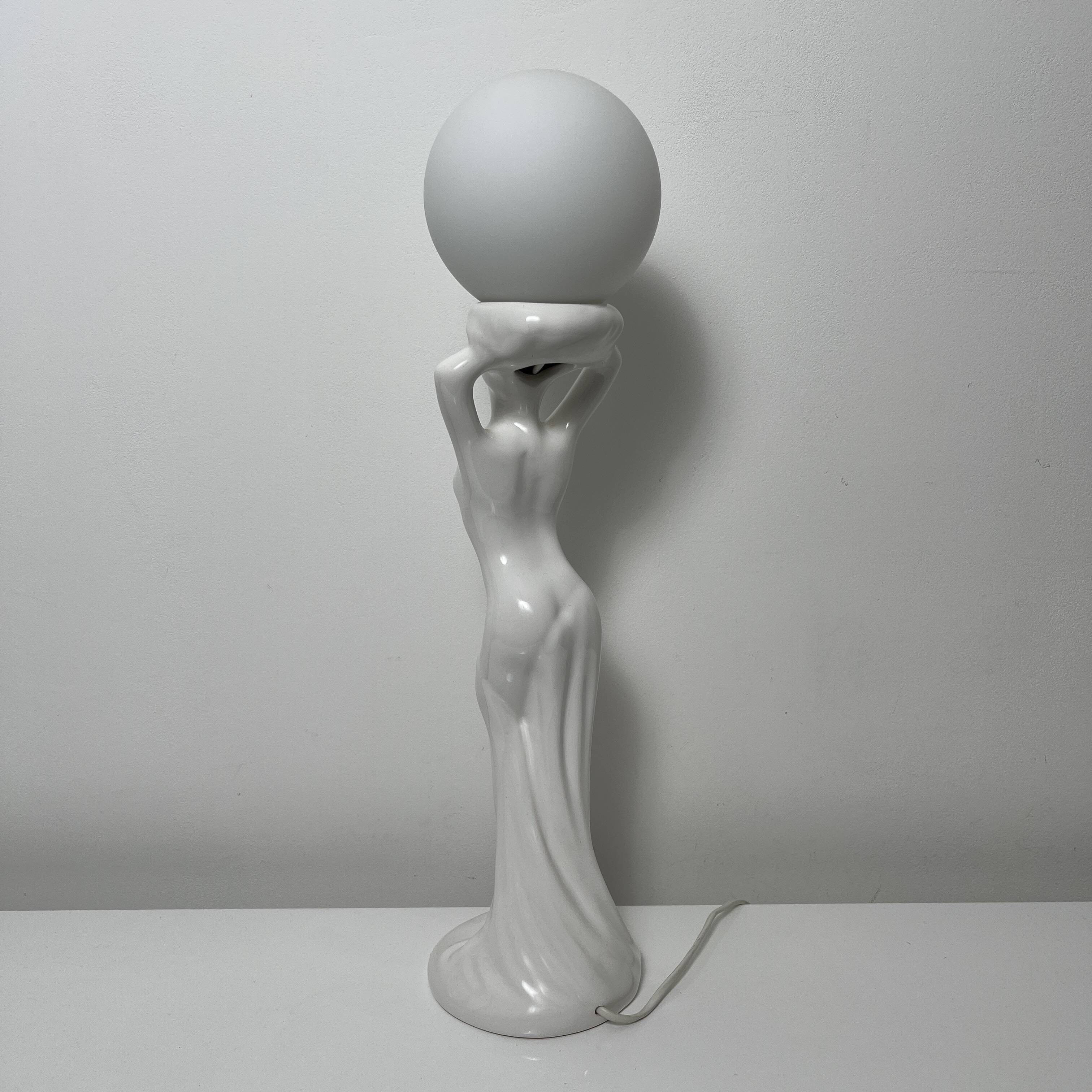 Barbotine ceramic woman lamp Vintage Art Deco