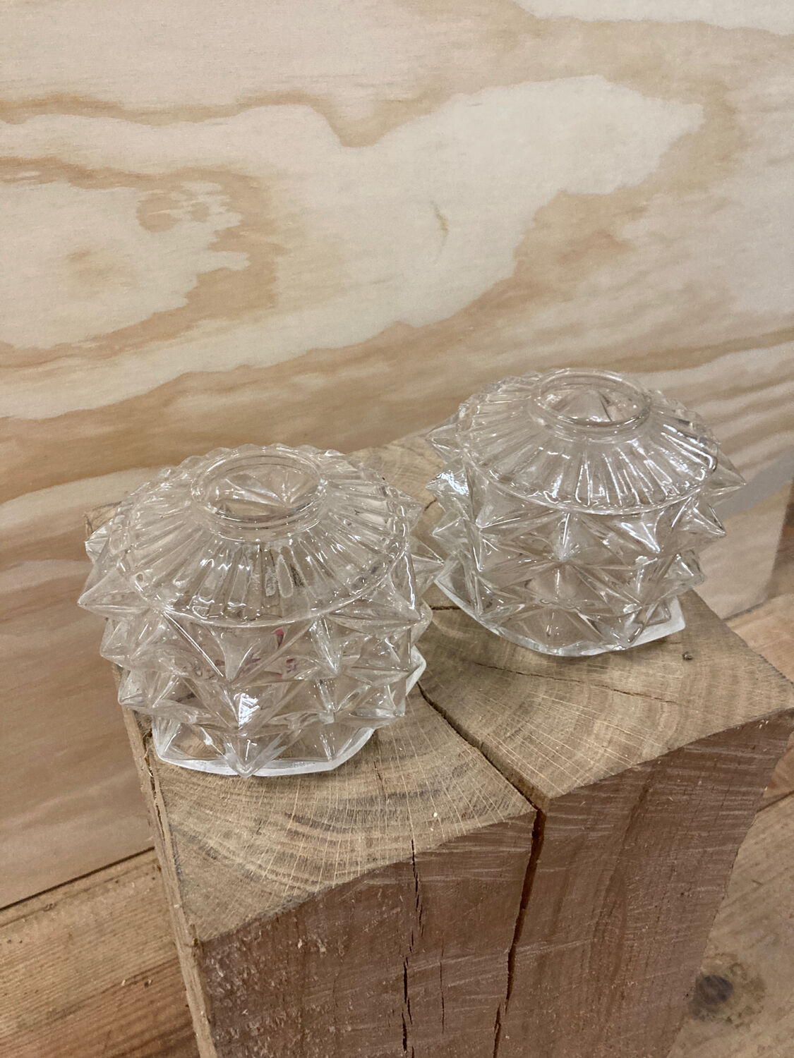 Pair of transparent glass pendant lights