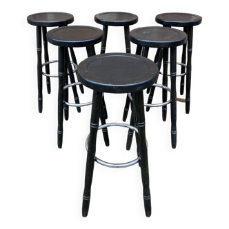 6 Bar stools restaurant Pub tavern curved wood Art Deco 1960