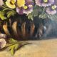 Peinture à l’huile du XIXème siècle sur toile nature morte avec vase de pensées antique vintage original