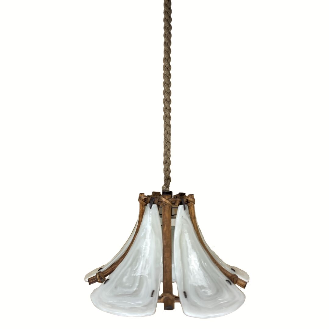 Bamboo acrylic and opaline hanging pendant, 1970,  58cm