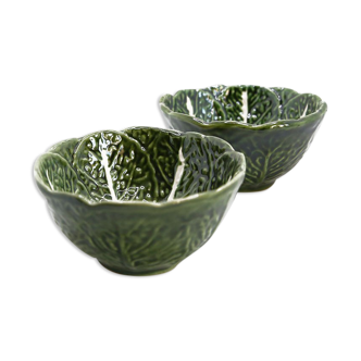 Set of 2 bowls of cabbage leaves in green slurry from Portugal