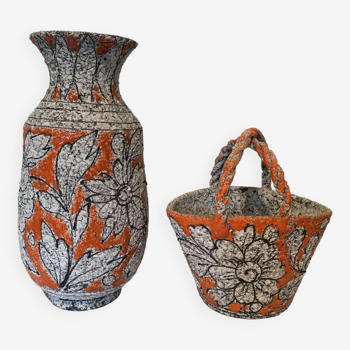 Lot vase et panier en céramique
