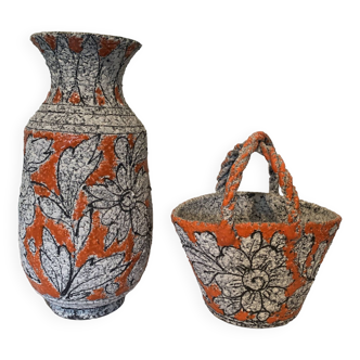 Lot vase et panier en céramique