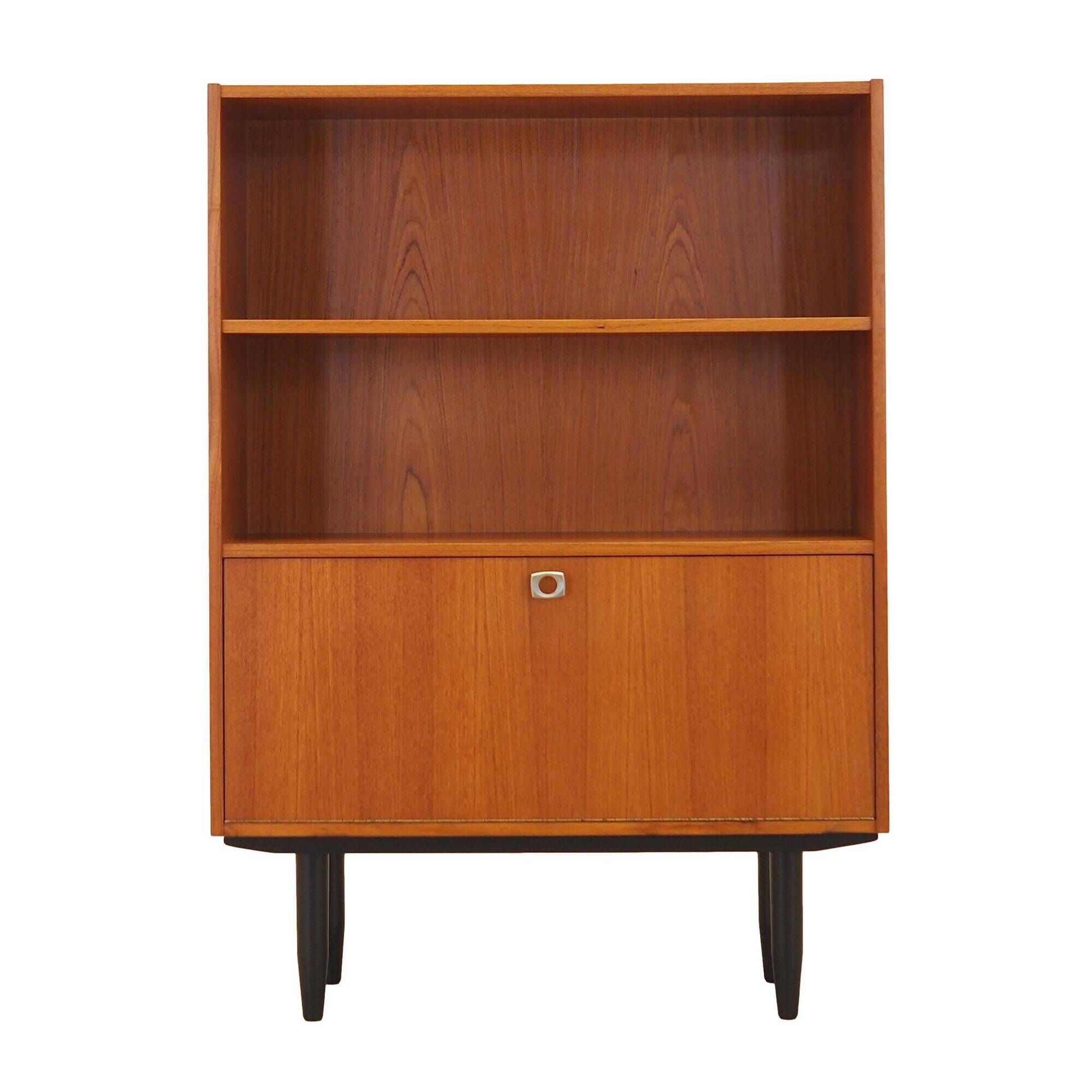 Danish teak-veneered bookcase with a bar and adjustable shelves, 1970s.