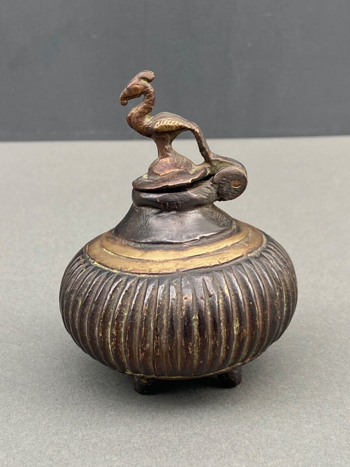Bronze Inkwell Indian Nineteenth Peacock Bird Decor