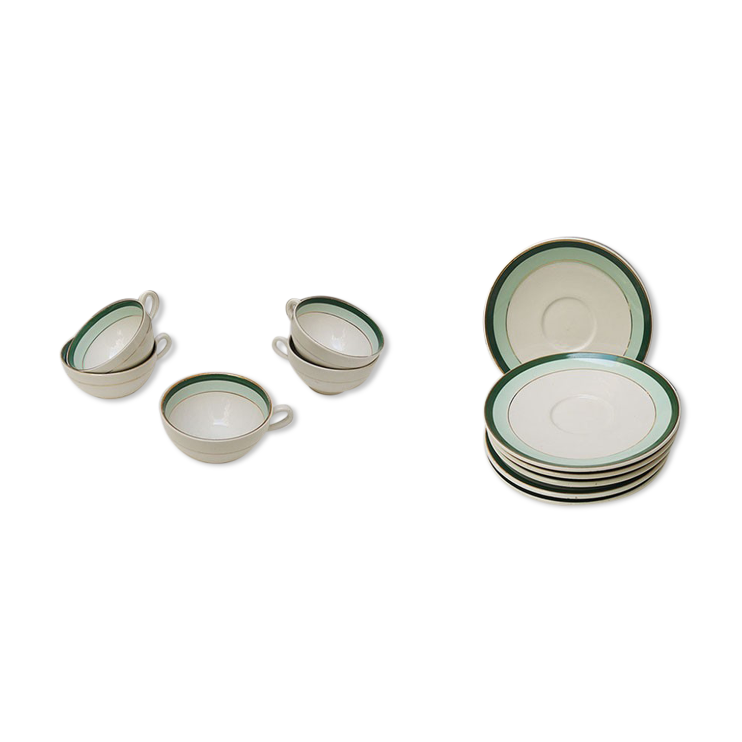 5 old cups & saucers in ceramic KG Lunéville