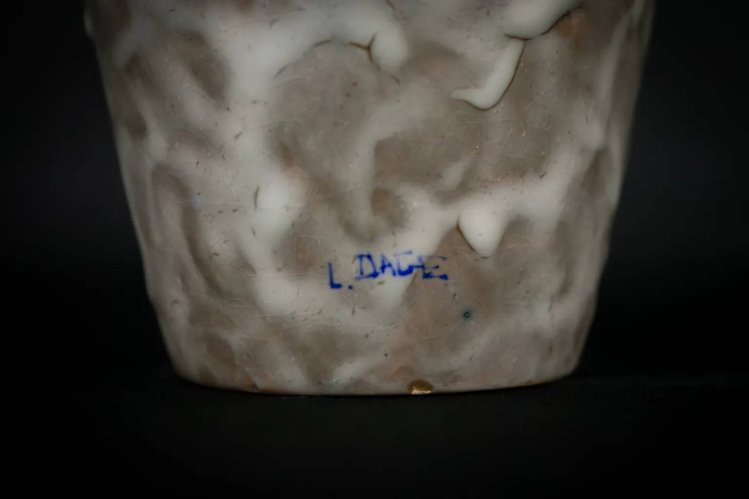 Vase Art déco en grès émaillé de Louis Dage, motifs papillon, circa 1930