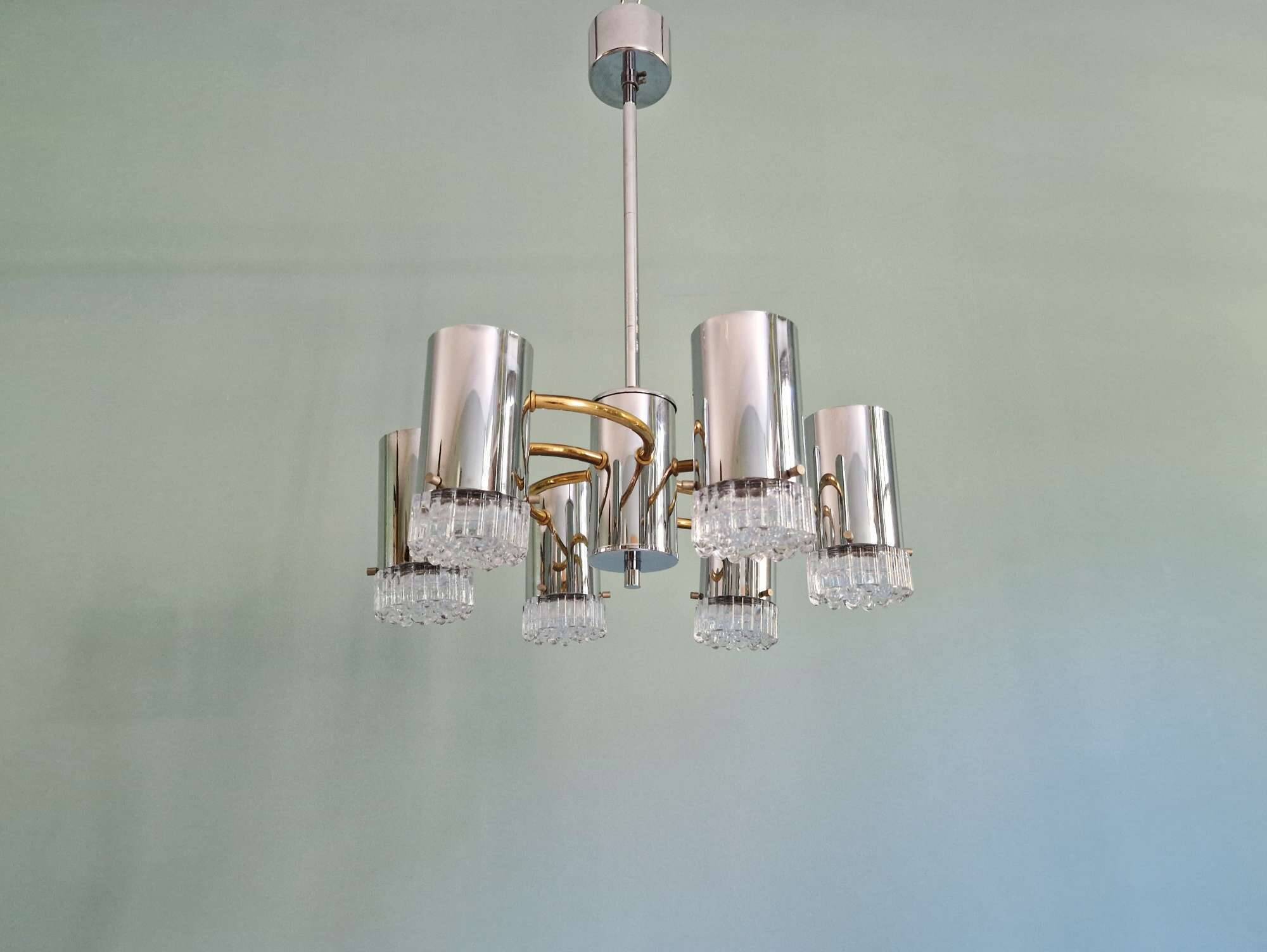 Chrome and brass Space Age chandelier, 1970s.