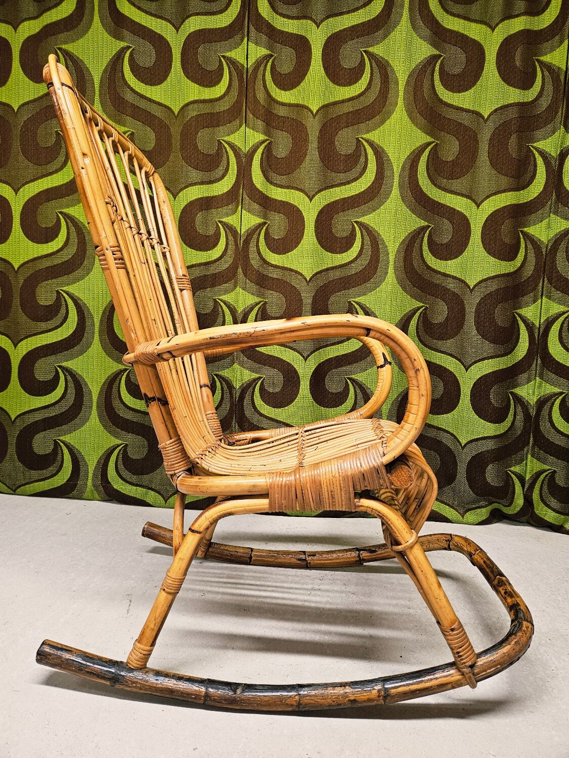 Italian rocking chair 1960 bamboo and rattan