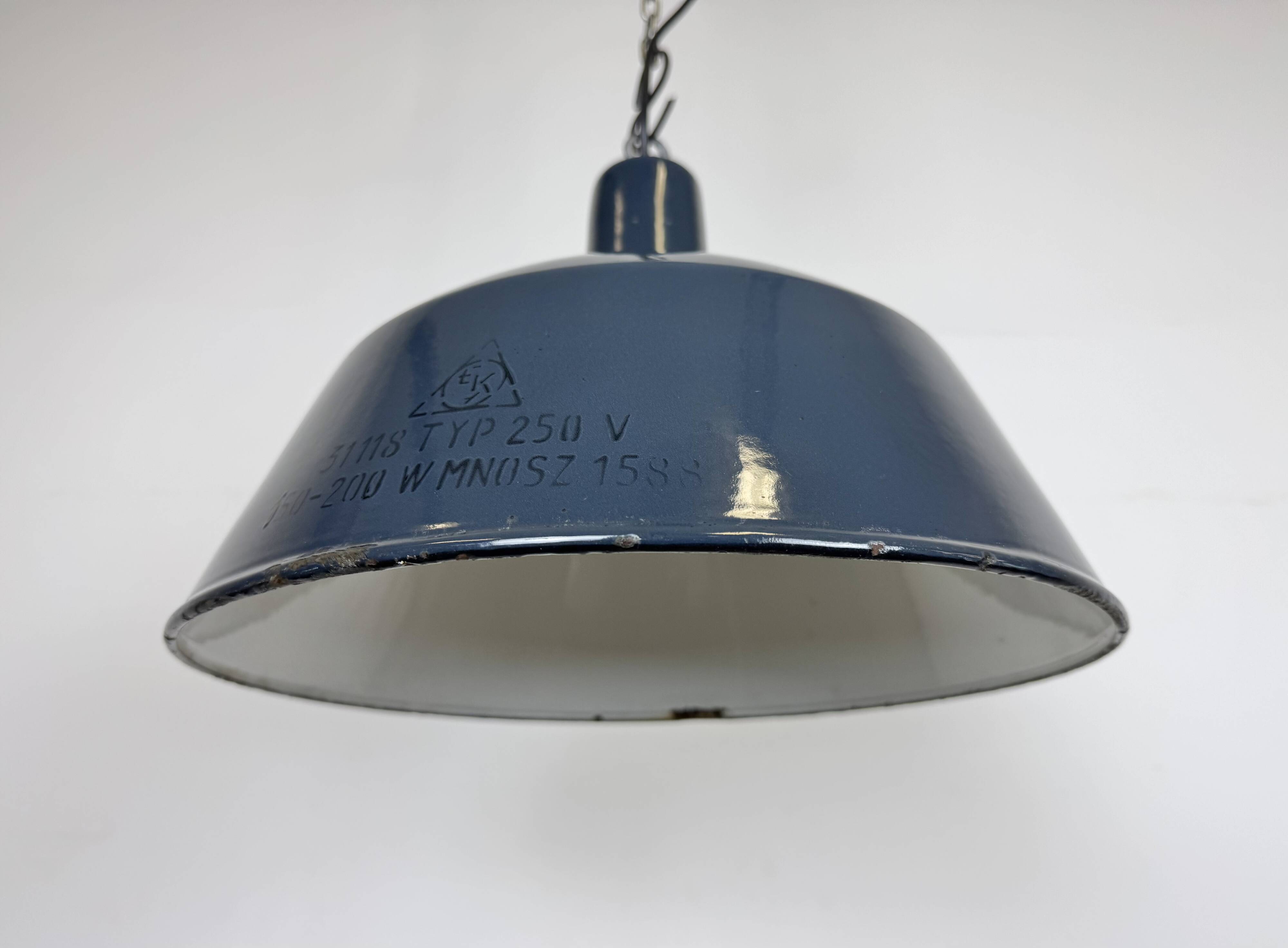 Industrial dark blue enamel pendant lamp from emax, 1960s