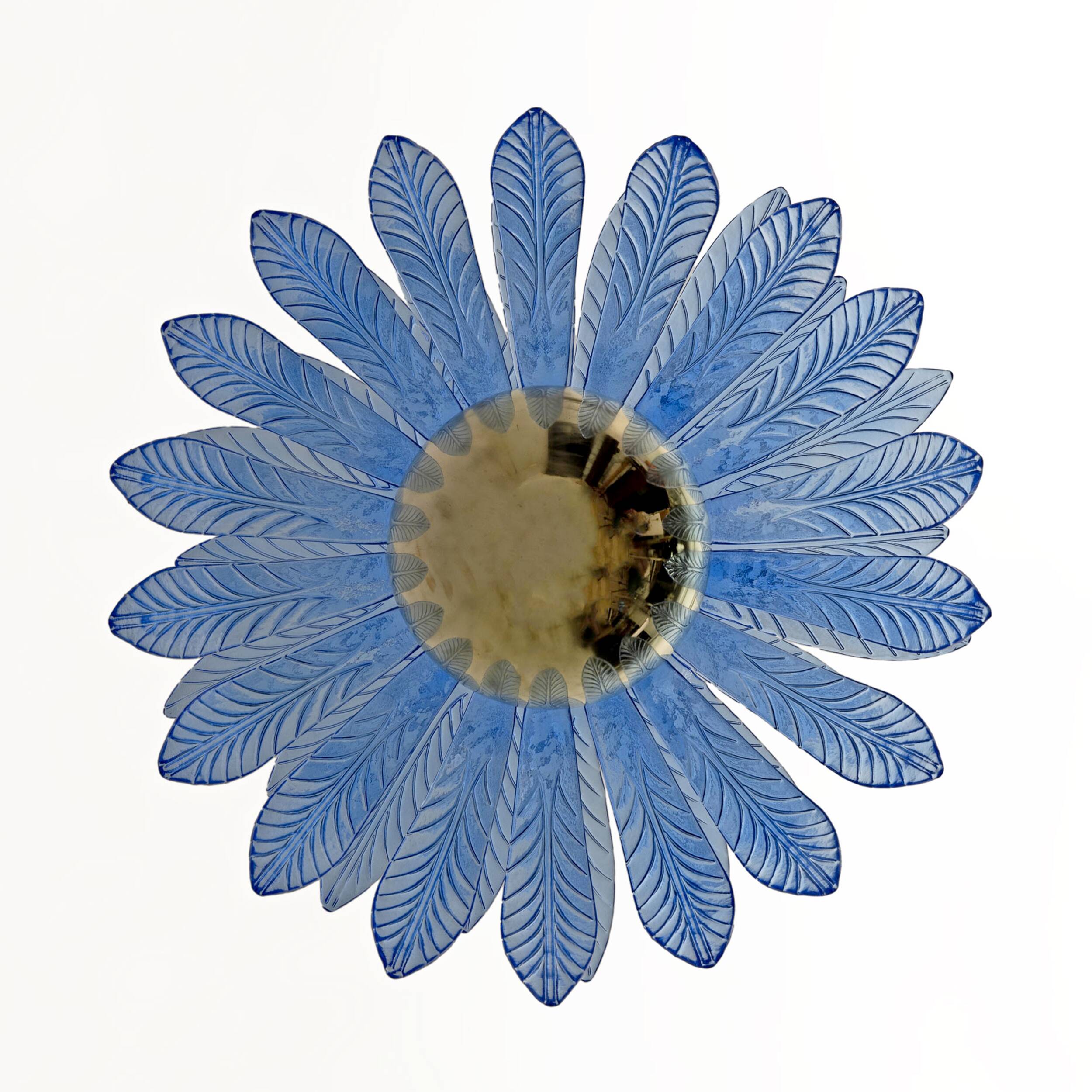 Mid-Century Modern Palm Leaves Big Chandelier Murano Glass and Brass